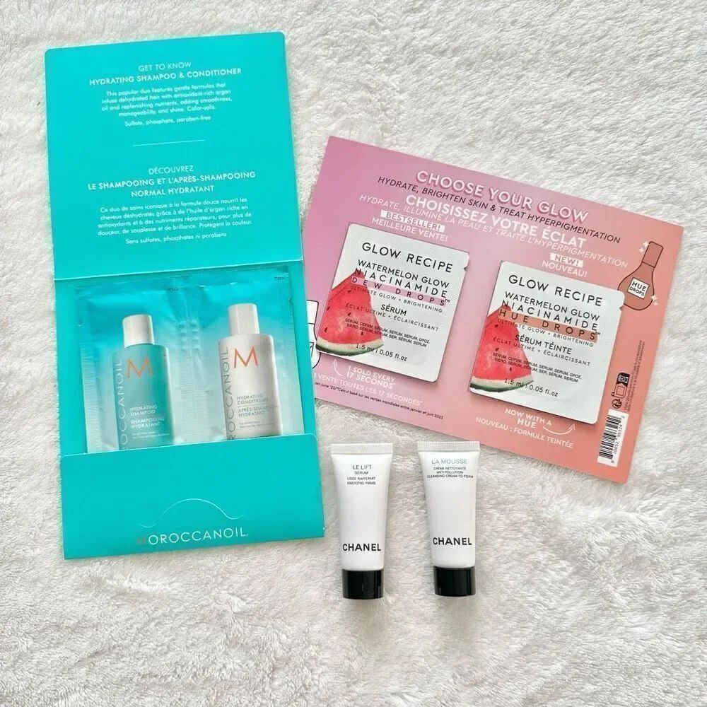 Chanel, Moroccan Oil, & Glow Recipe makeup bundle